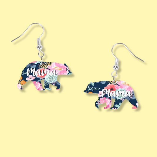 Mama Bear Floral Dangle Earrings