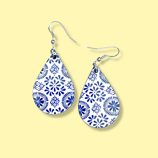 Talavera Printed Teardrop Dangle Earrings