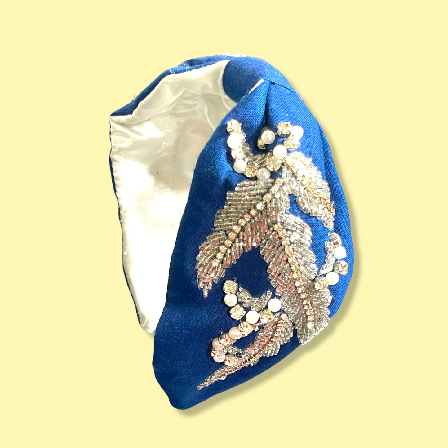 Silver Beaded and Pearls Fabric Wide Headband