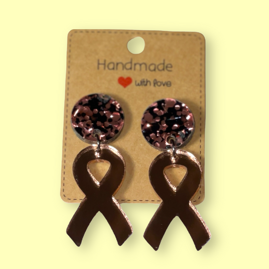 Pink and Black Ribbon Earrings